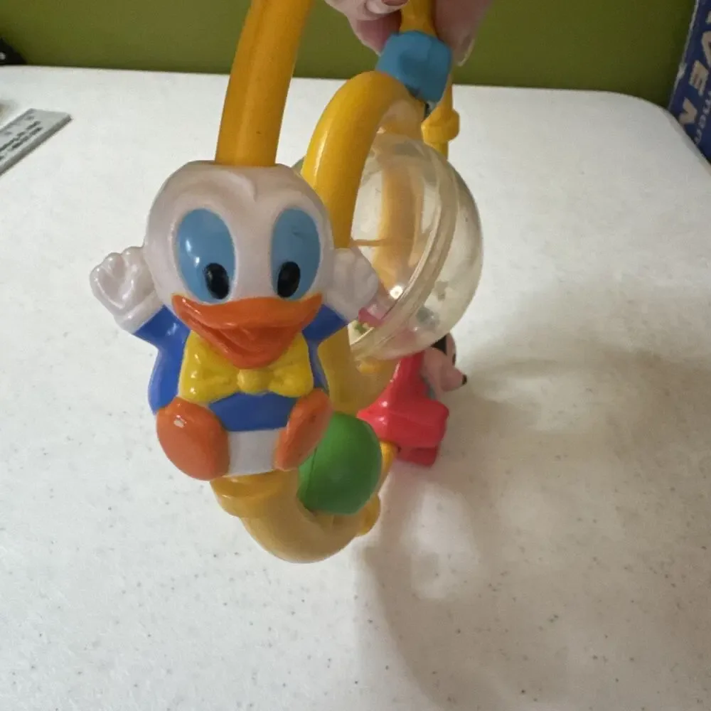 1985 Disney Baby Rattle Ball Ring Toy Vintage Mickey Donald Pluto Shapes‎